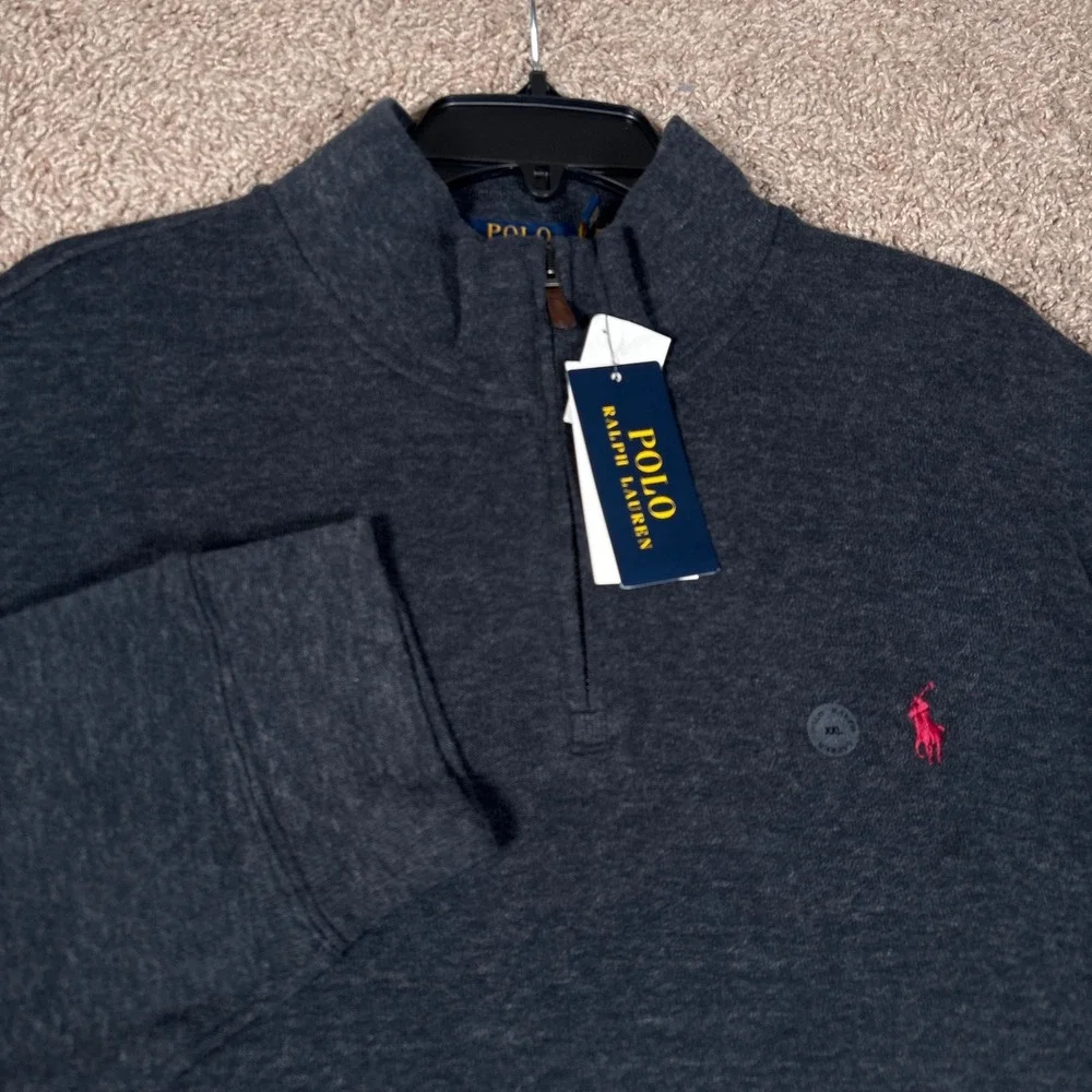 Polo Ralph Lauren Mens Estate Rib Quarter Zip Pullover Charcoal Grey XXL NEW‎